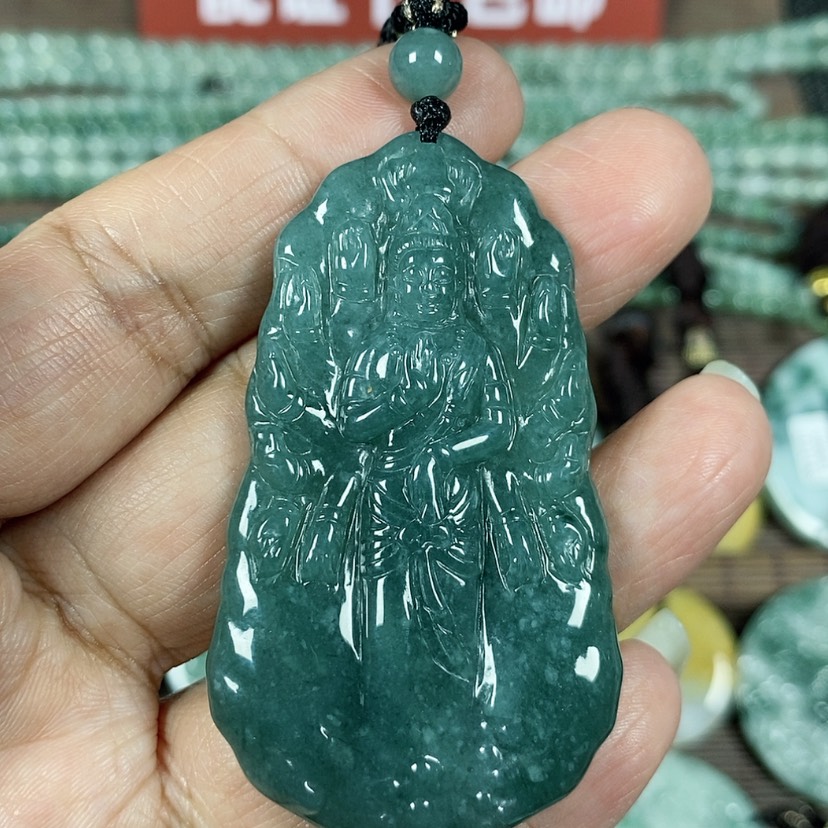 【闪购商品】翡翠颈饰未镶嵌玉吊坠翡翠玉双面鼠守护神千手观音