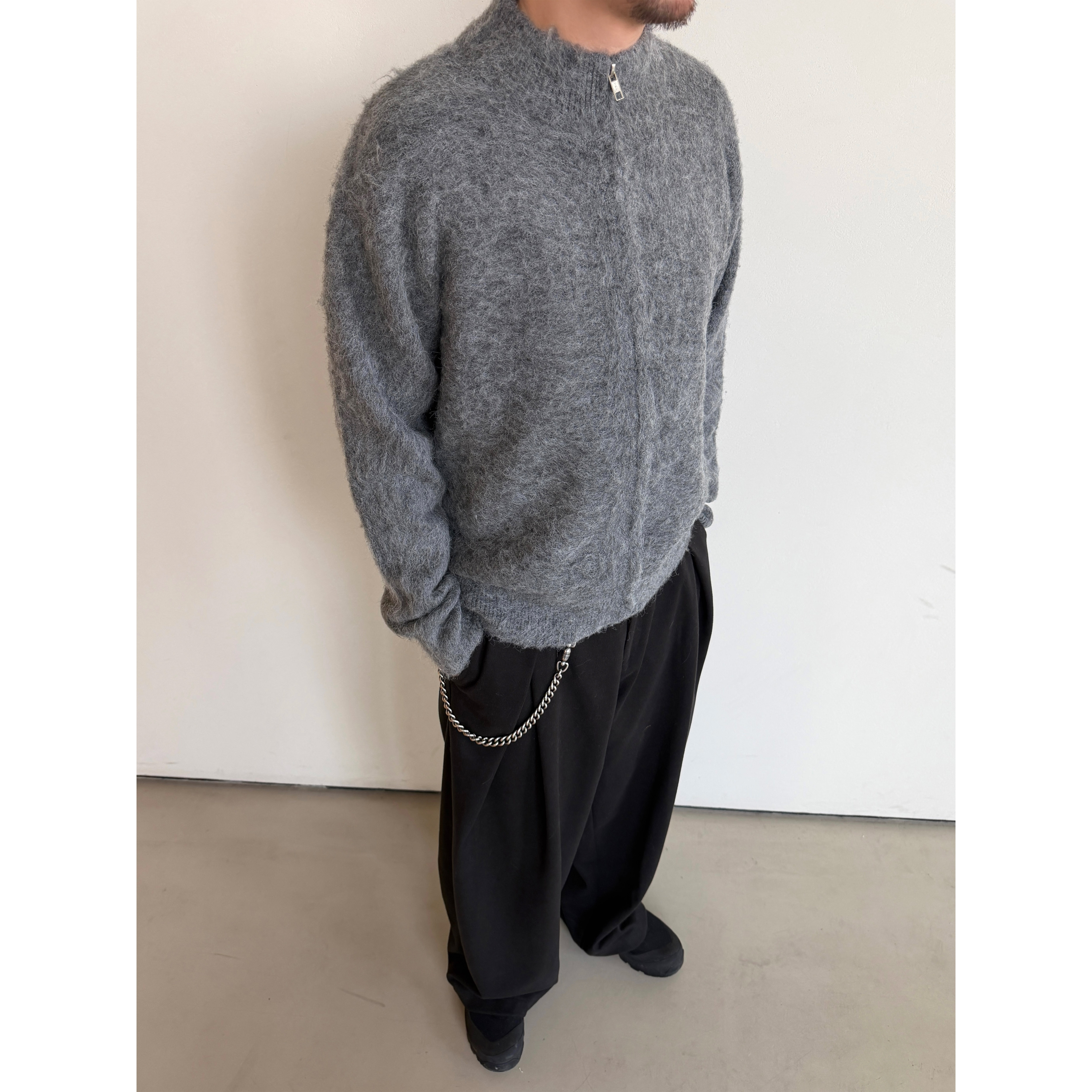 Anniehall25fw 混纺拉毛马海毛风格立领拉链毛衣保暖内搭