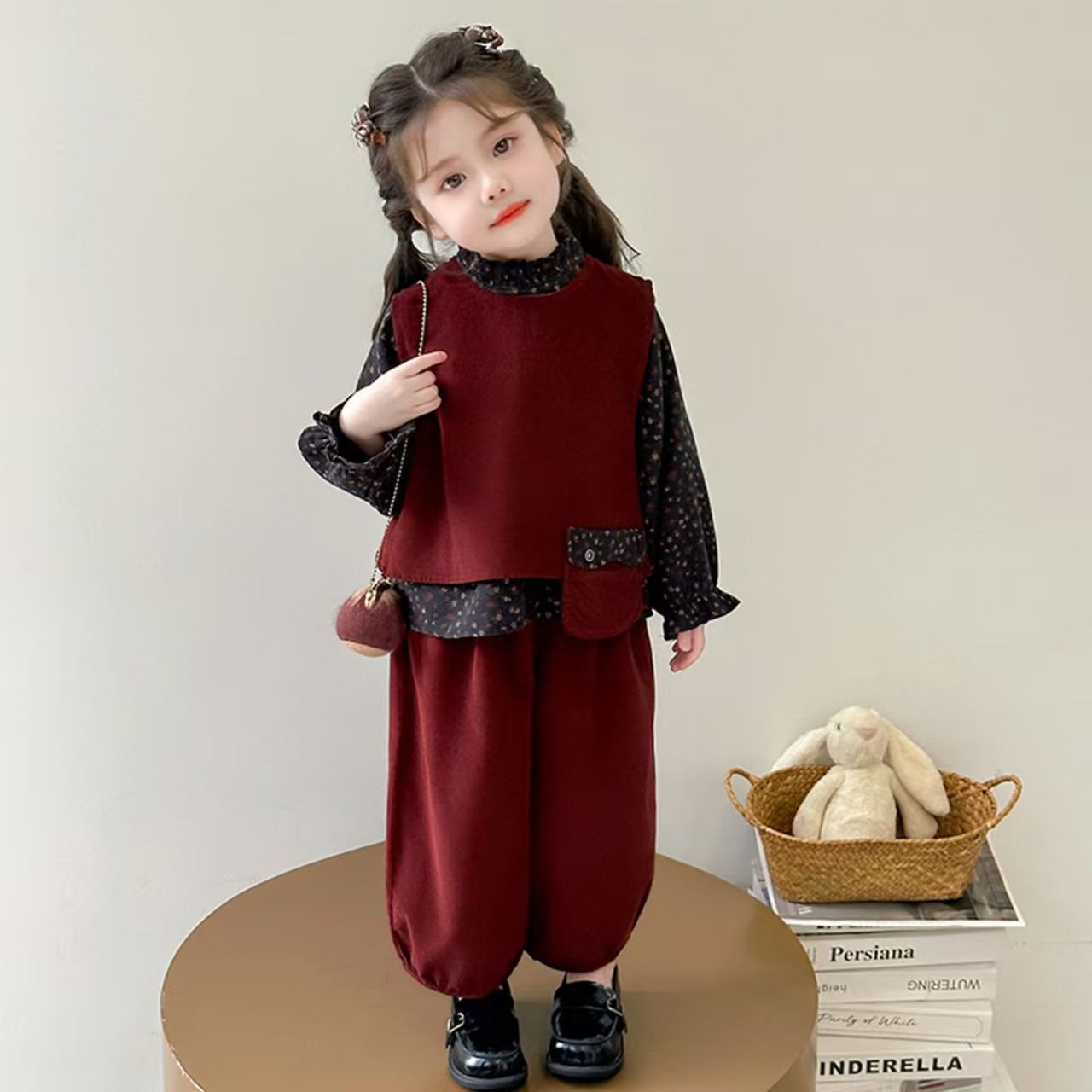 春秋季新款洋气女童2025森系马甲衬衣套装儿童女宝宝秋装外穿