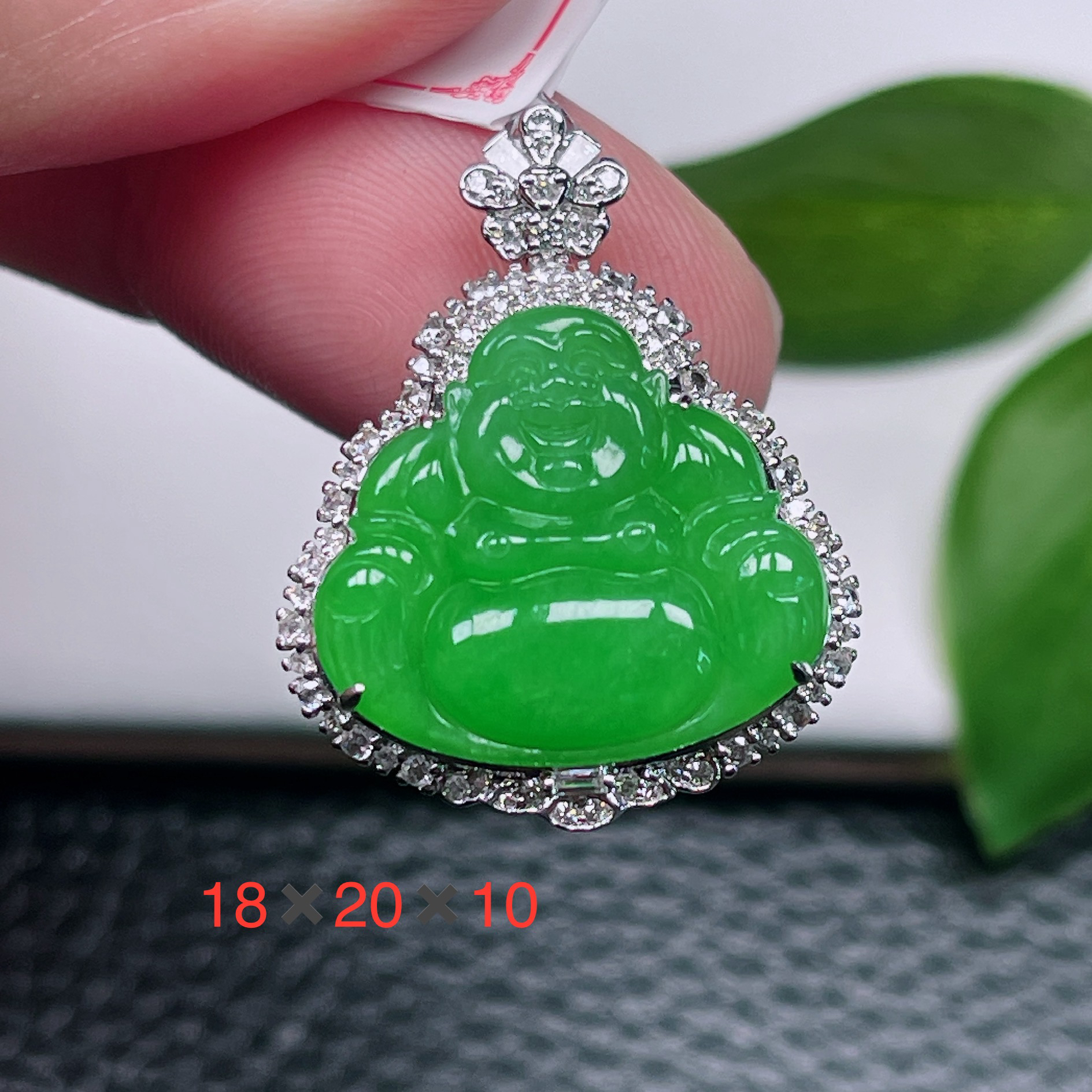 天然缅甸翡翠A货～冰糯种满绿辣色大肚佛公吊坠满色玉佛绿佛挂件10