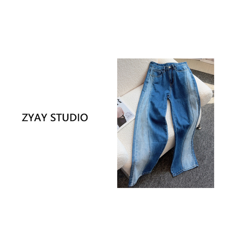 【ZYAY STUDIO】渐变水洗美式牛仔裤直筒裤女士夏季2025新款
