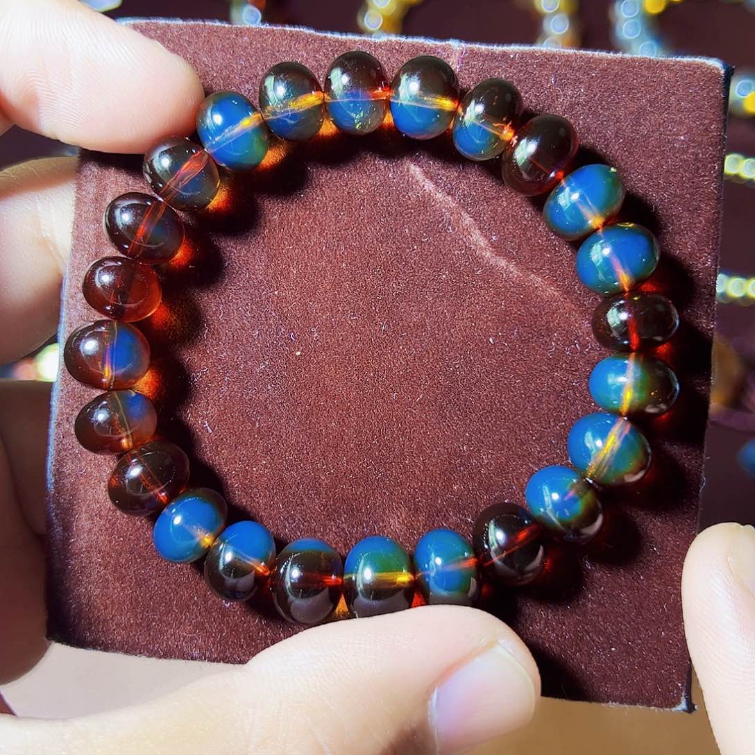 蓝珀珠宝奇石未镶嵌墨西哥红蓝10mm苹果园异色