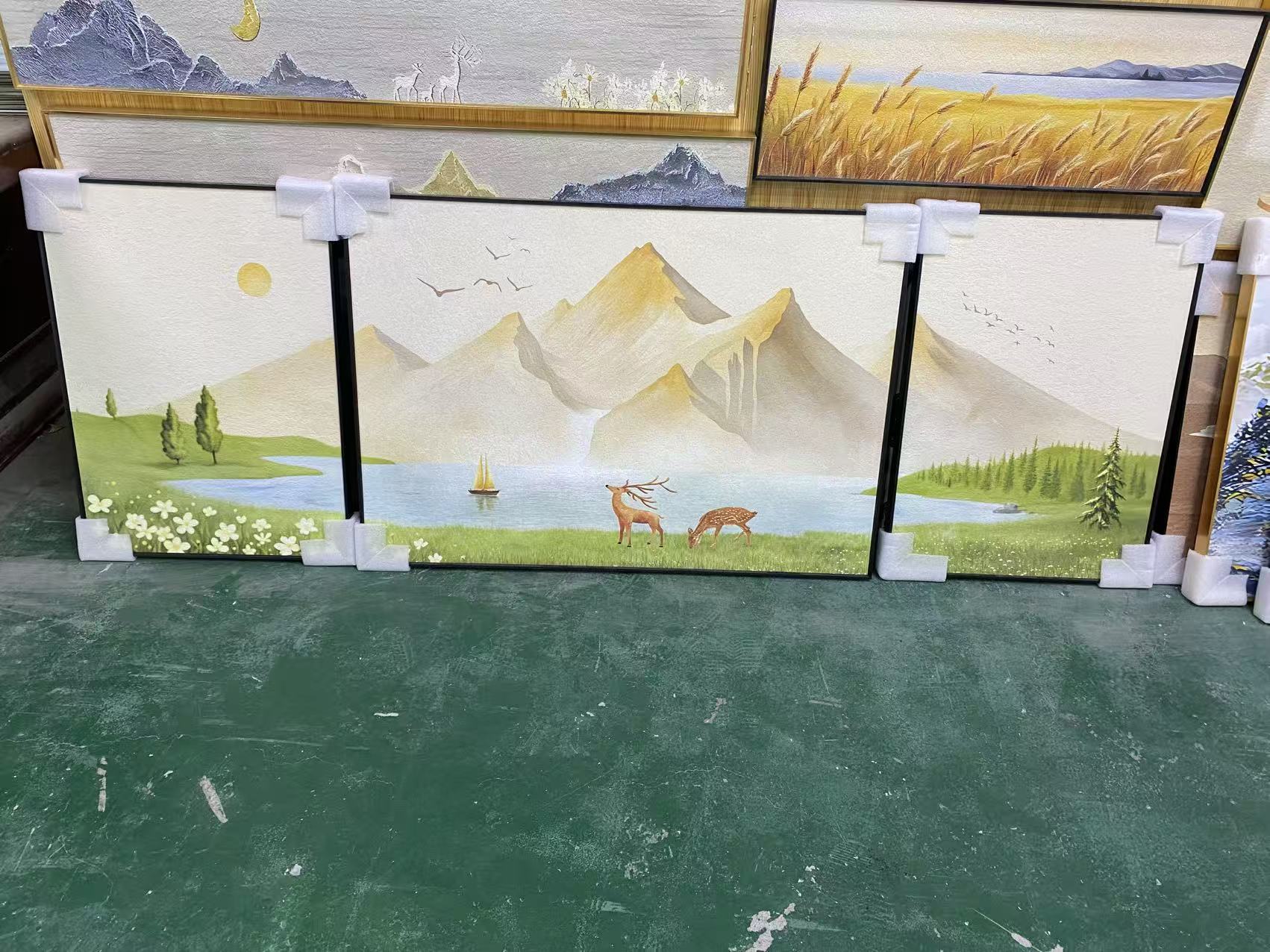 样品处理特价 中号三联砂岩画准新特价福利大气三联画沙发背景画
