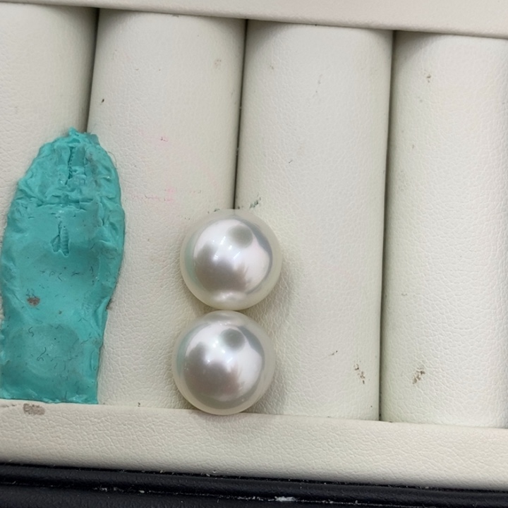 海水珍珠耳饰未镶嵌澳白冷光对珠12-13mm