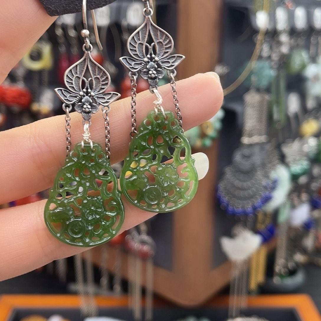 和田玉耳饰银S925镶嵌?****?620ghhjhh