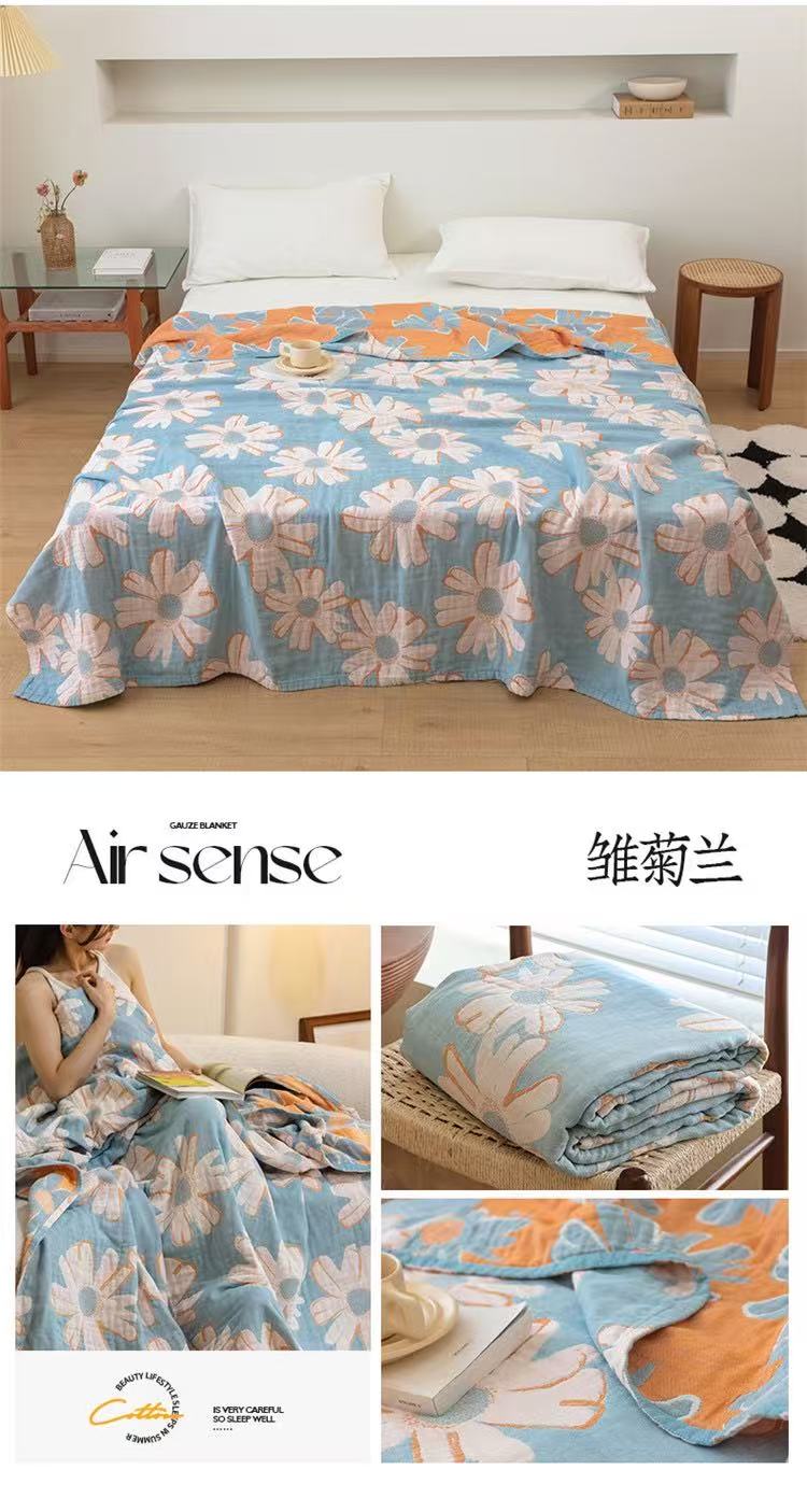 【FRER HOME】全棉多层纱布 多功能毯子夏凉被单人1.5-2米 雏菊兰