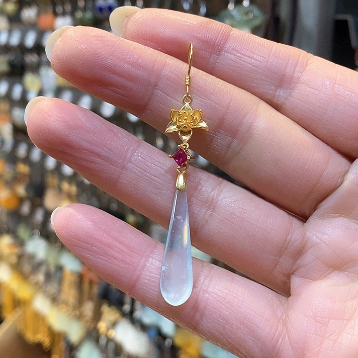 蛇纹石玉耳环银S925镶嵌