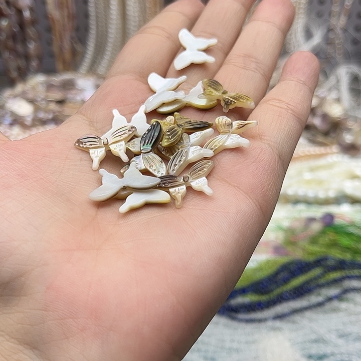 未镶嵌玛瑙/玉髓珠宝半成品4个19/14mm左右黑蝶贝蝴蝶