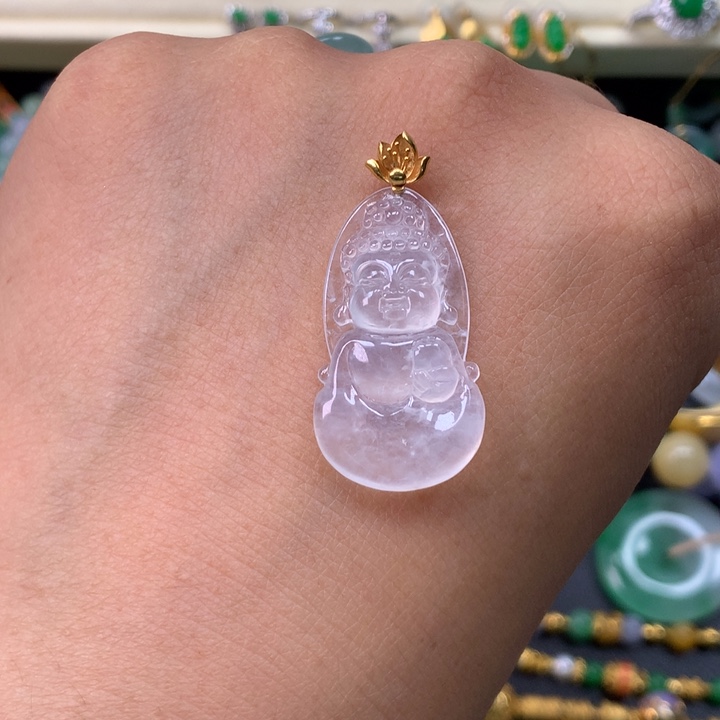 翡翠18K金镶嵌颈饰宝宝佛