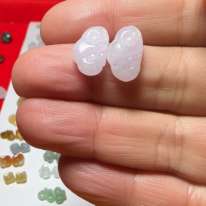 翡翠未镶嵌颈饰天然缅甸翡翠紫如意一对