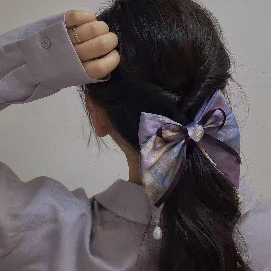 8746油画感蝴蝶结弹簧夹发夹（手工微瑕介意勿拍）