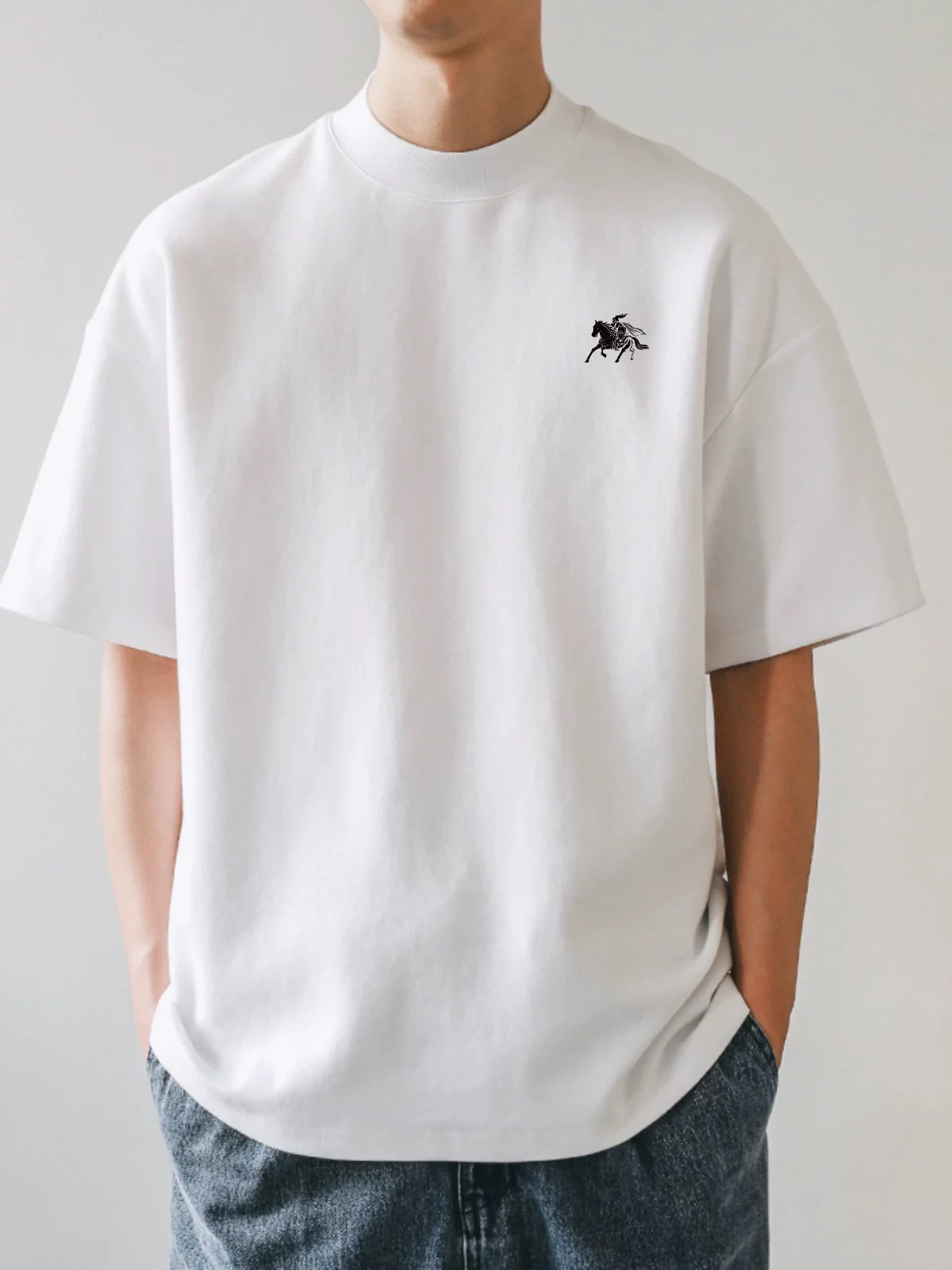 美式重磅潮牌骑士印花纯棉圆领T休闲夏季透气宽松圆领户外复古