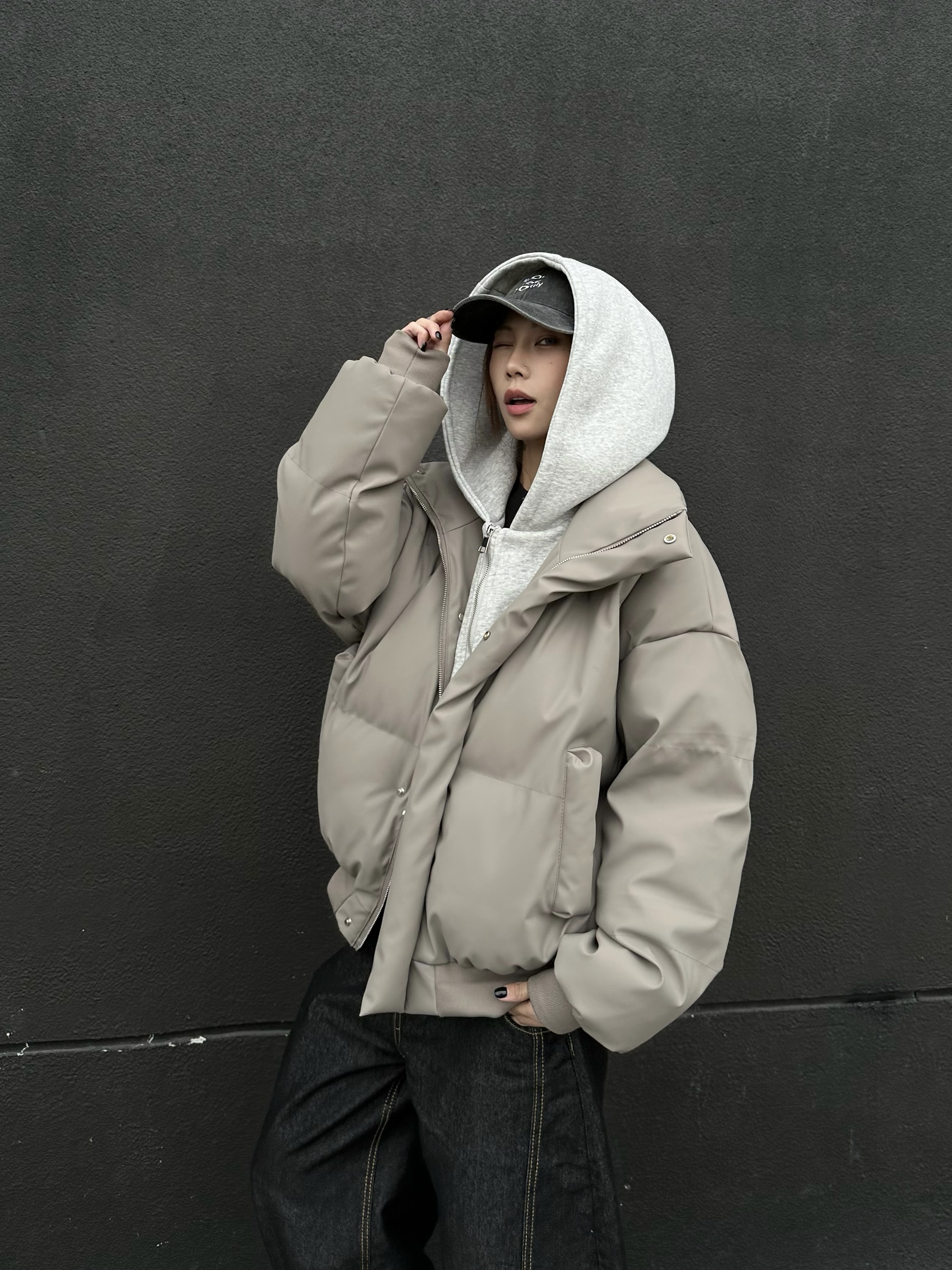 TRTNAN 美式短款连帽假两件棉服加厚保暖冬季新款外套【运补】