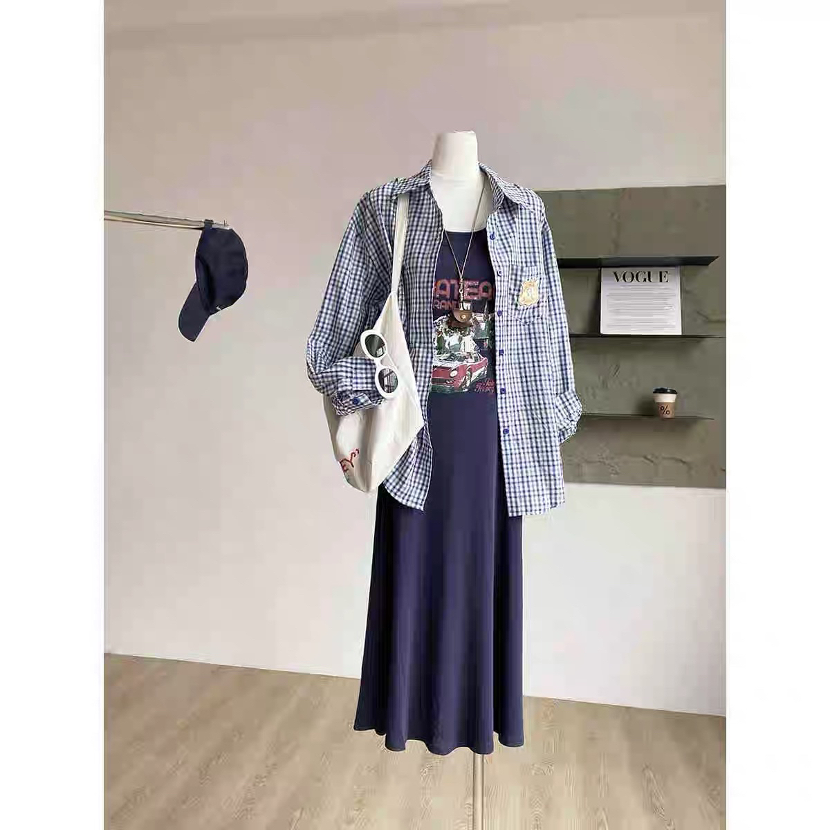 6039东大门风格女士格纹长袖翻领衬衫时尚百搭