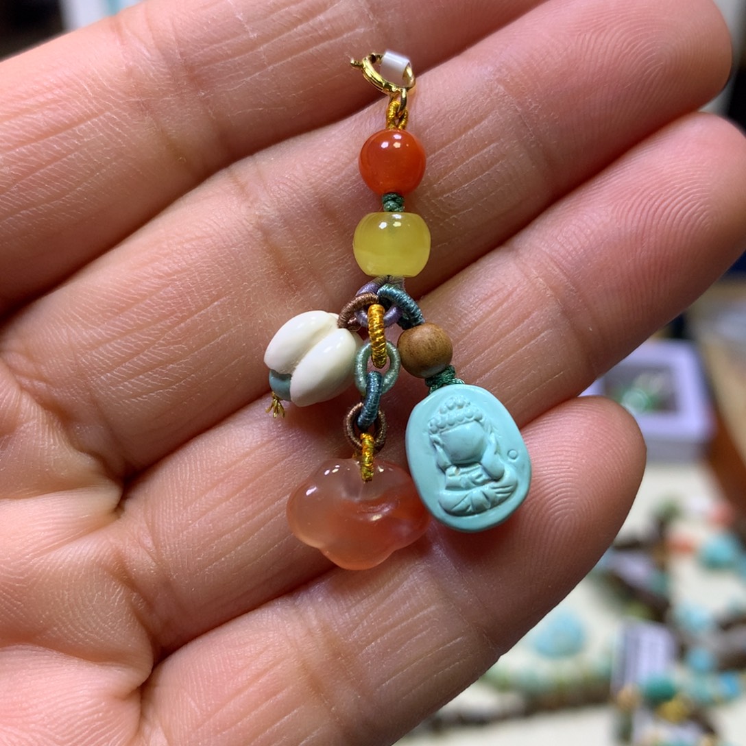 绿松石银S925镀金镶嵌挂件