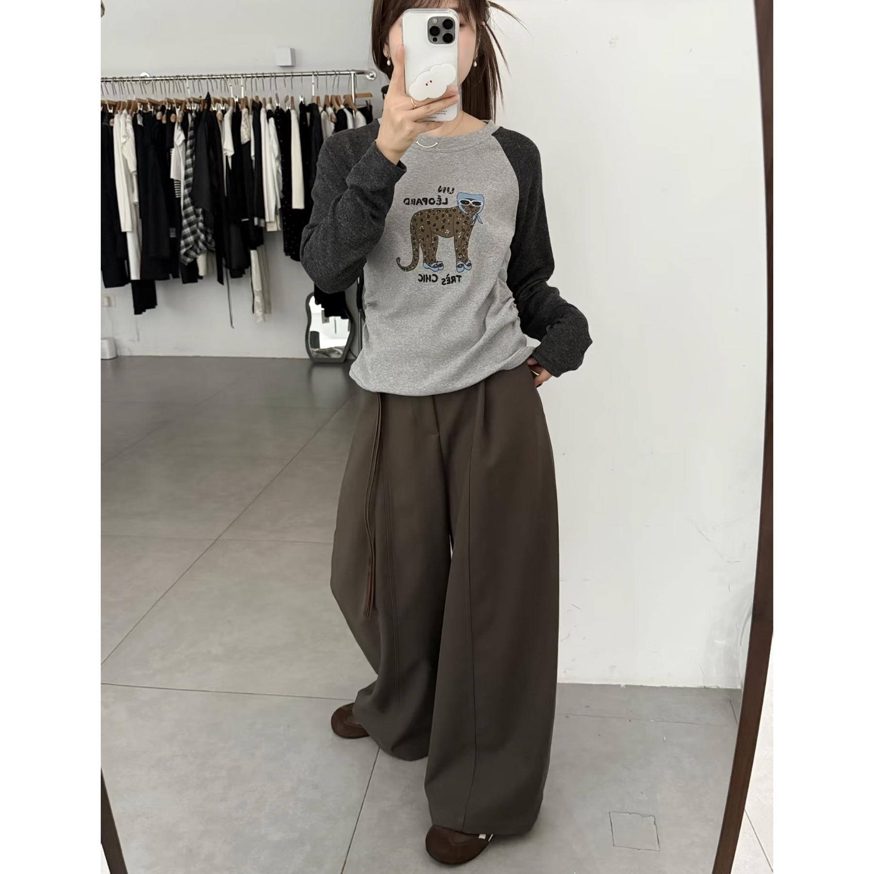 【金钱豹】东大门韩系卡通印花插肩袖侧边收腰百搭显瘦T恤4131