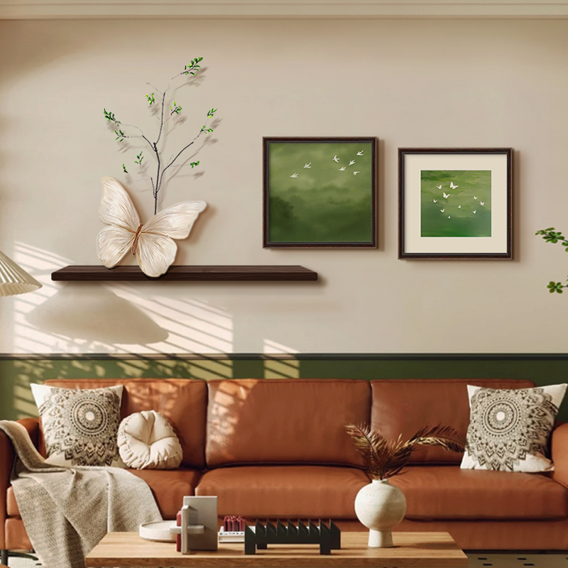 轻奢客厅背景墙挂画艺术创意挂画绿色蝴蝶壁画沙发卧室玄关装饰画