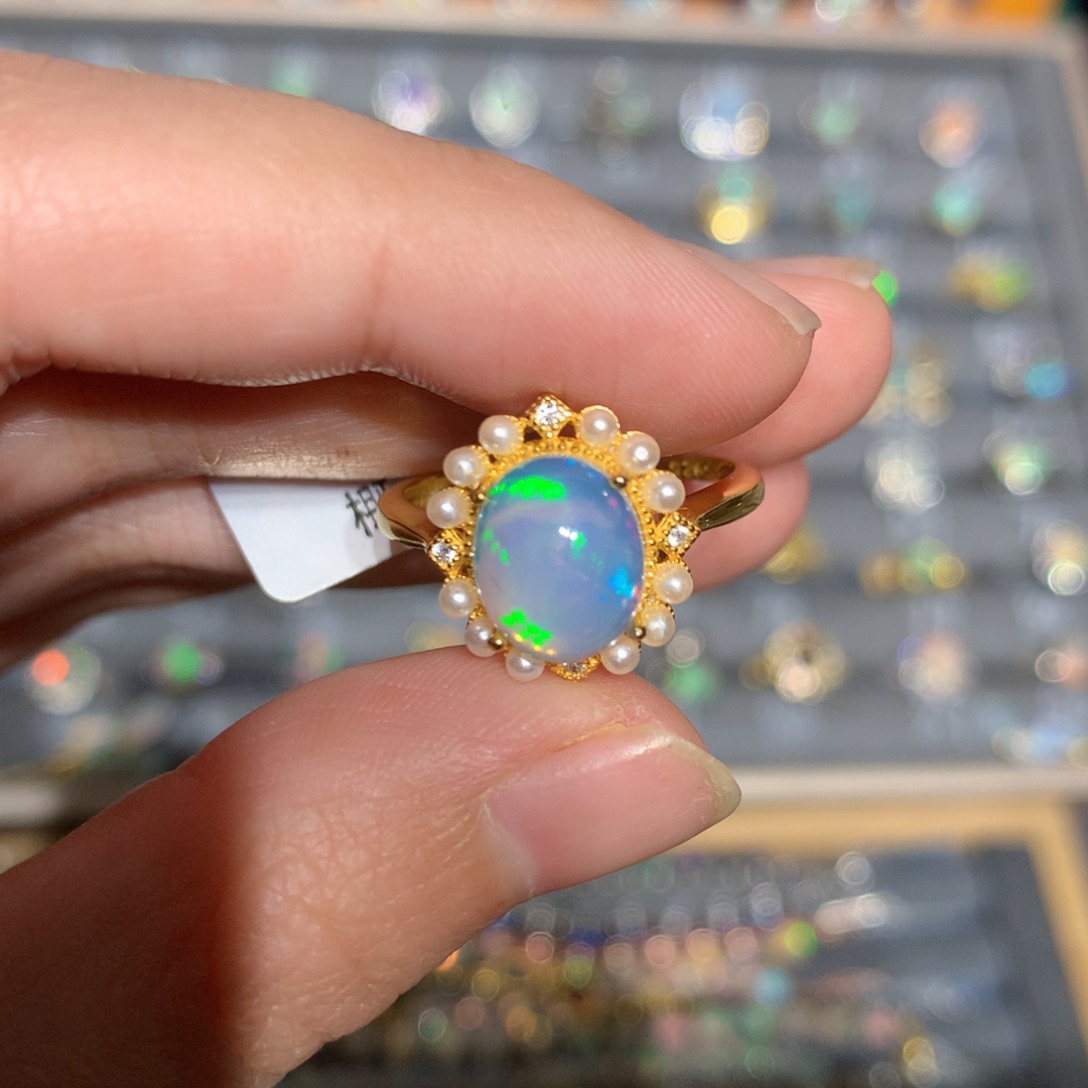 银S925镶嵌欧泊欧泊戒指y