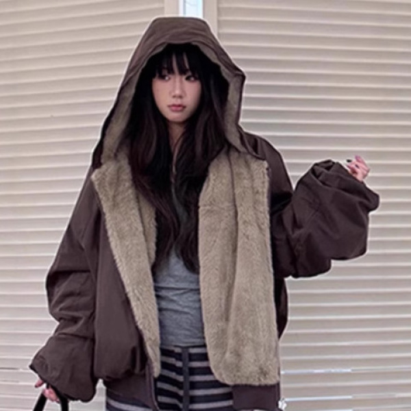  2518#实拍美式复古双面穿连帽情侣座山雕棉服夹克2025冬新款棉服