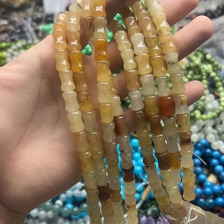 玛瑙/玉髓未镶嵌珠宝半成品一条天然12x8mm金丝玉竹节