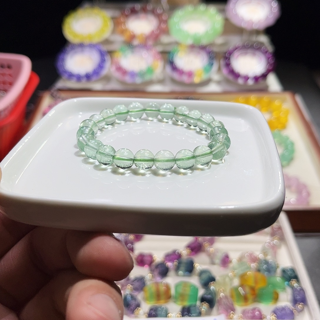 未镶嵌手串萤石薄荷绿单圈8mm