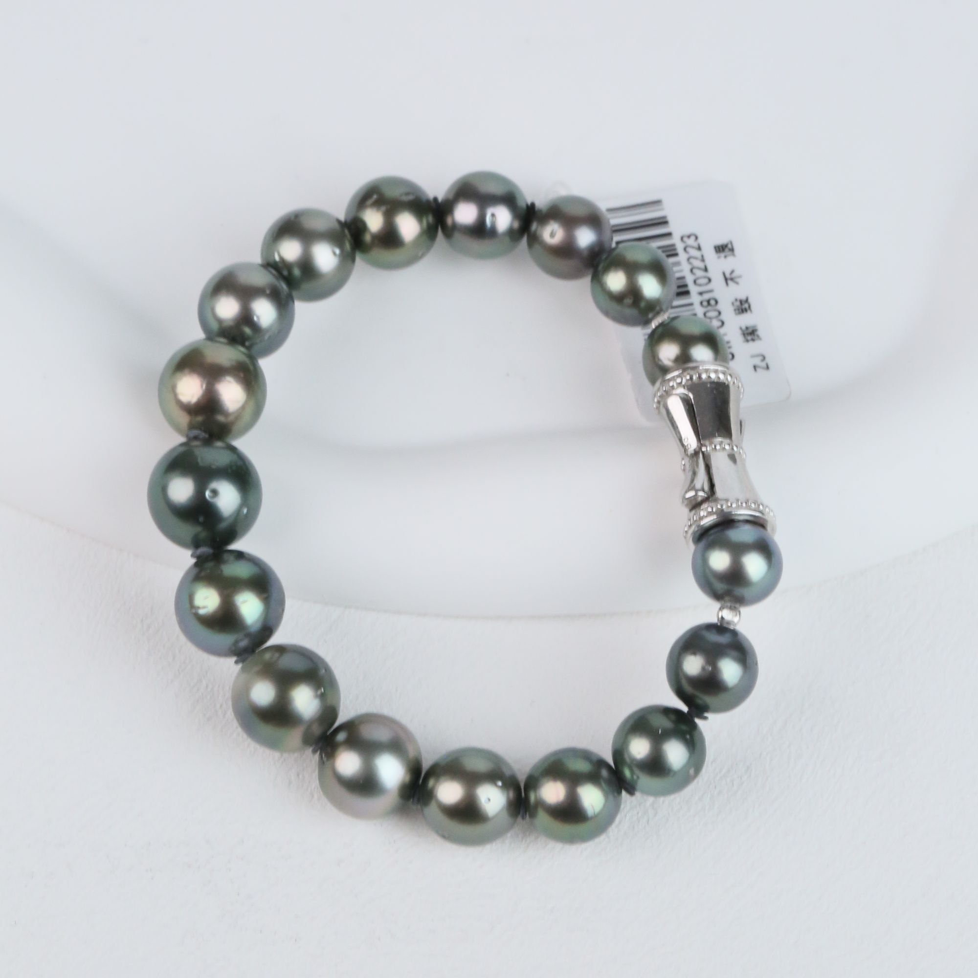 大溪地黑珠海水珍珠竹节扣手链