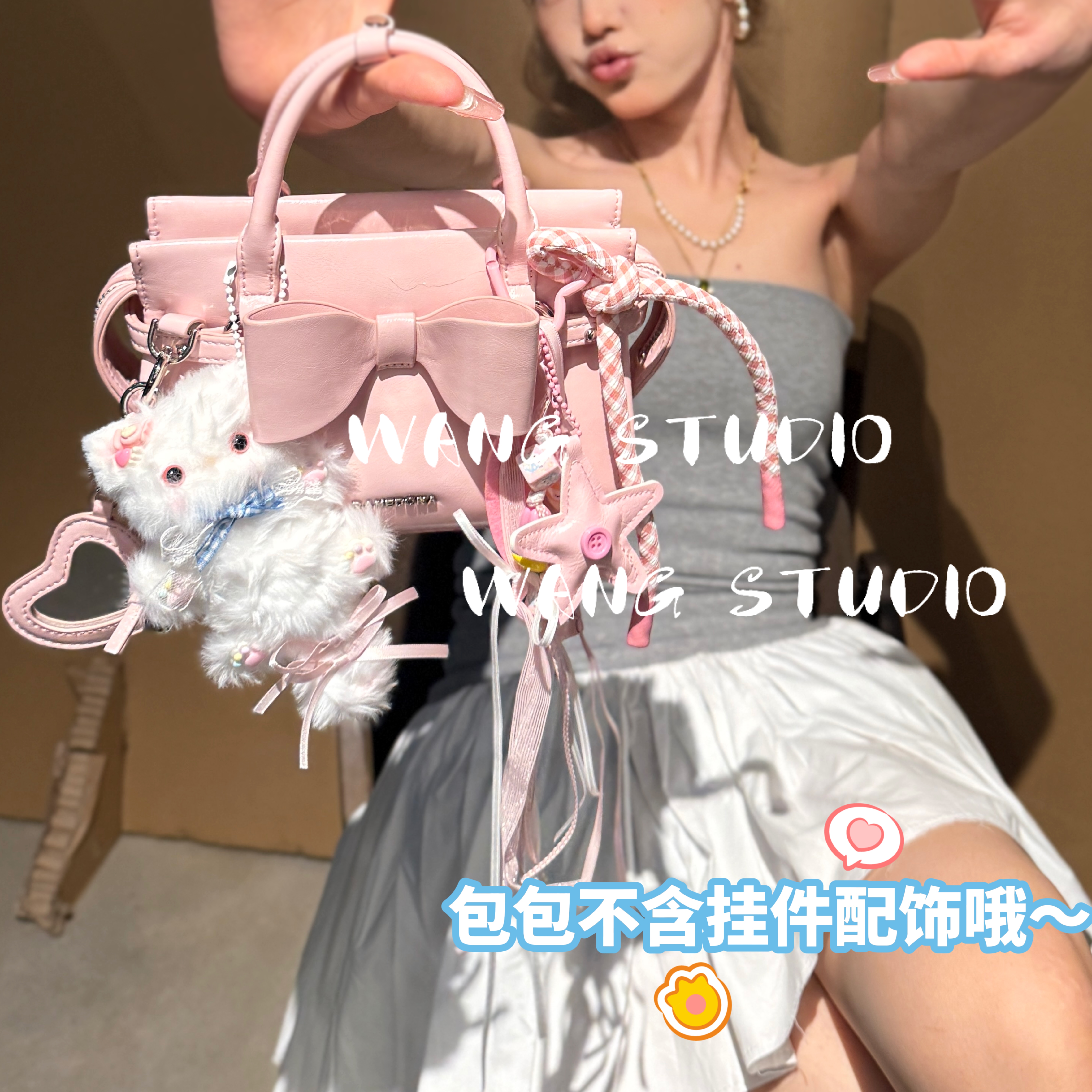 调调包包WANG STUDIO【甜心海派】小众设计款 粉色蝴蝶结斜挎手提包