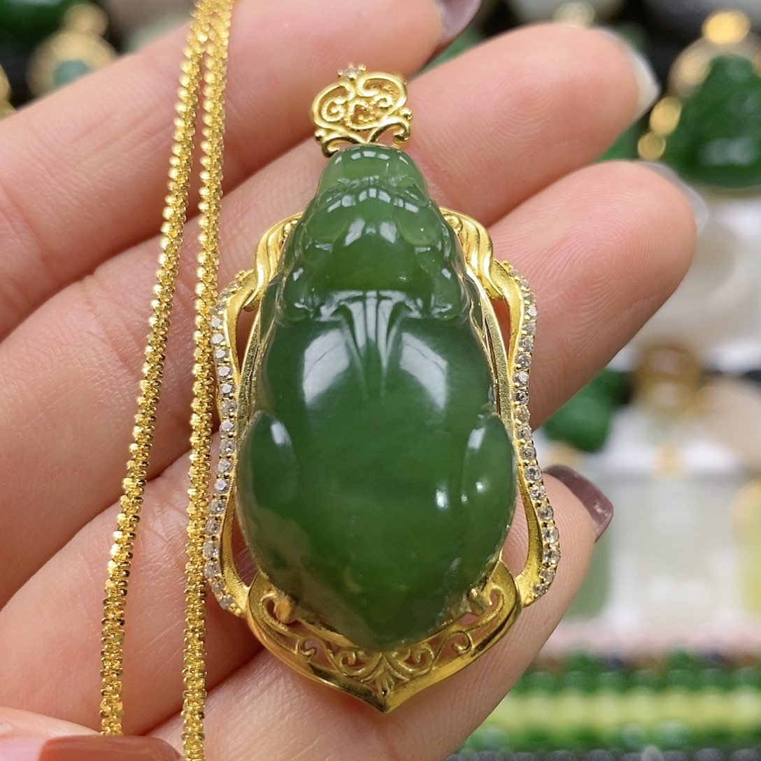 和田玉颈饰银S925镶嵌