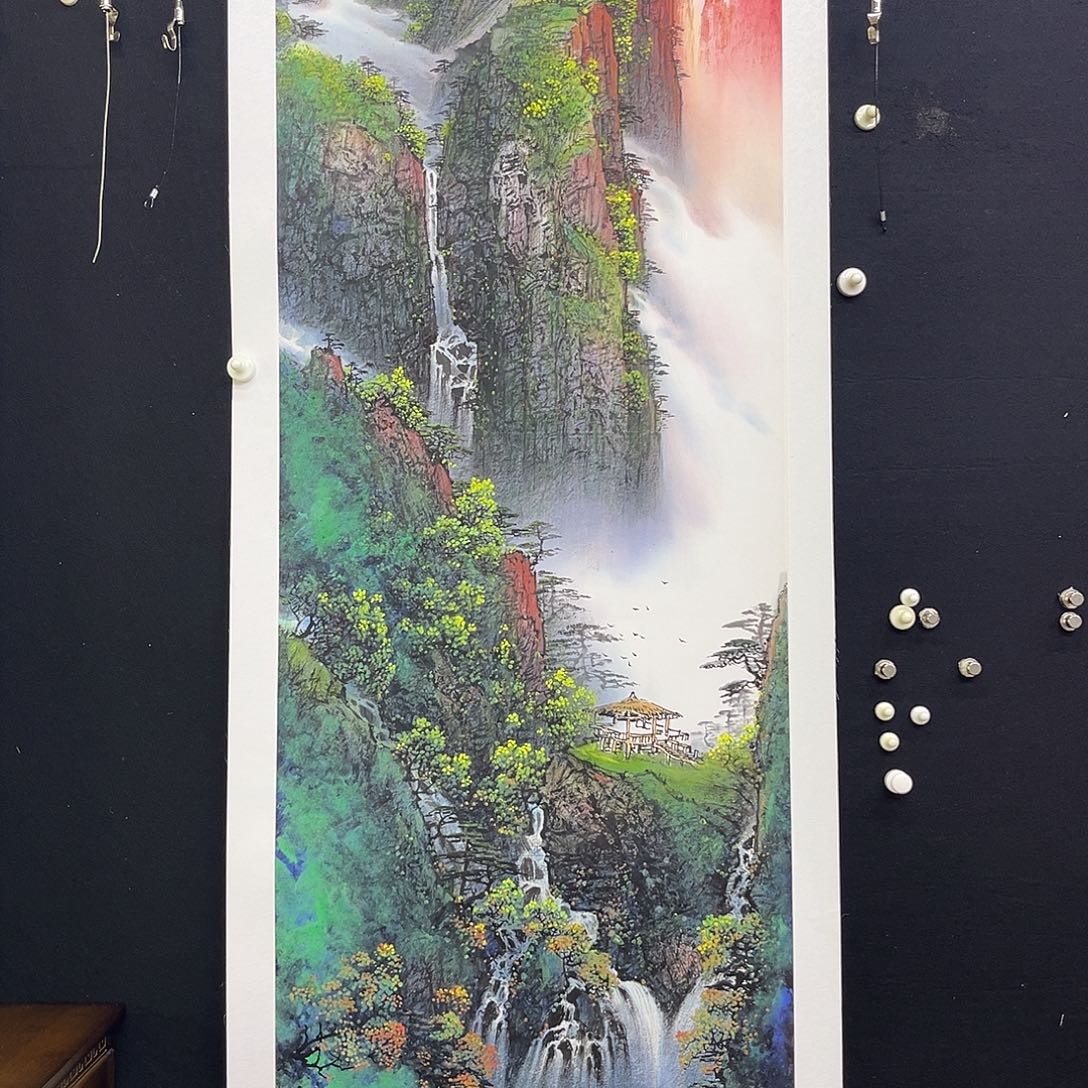 国画手绘国画，重彩山水