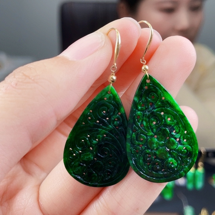 翡翠耳饰18K金镶嵌饰品