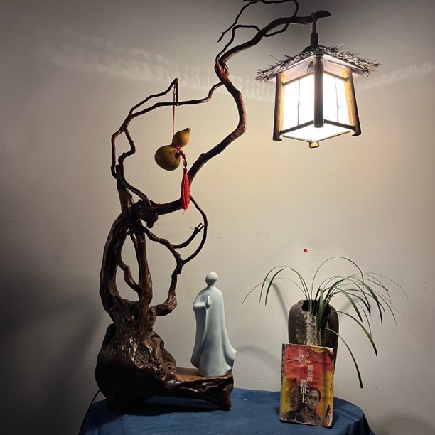 根雕根艺自然随形杜鹃造型桌面灯适合空间搭配