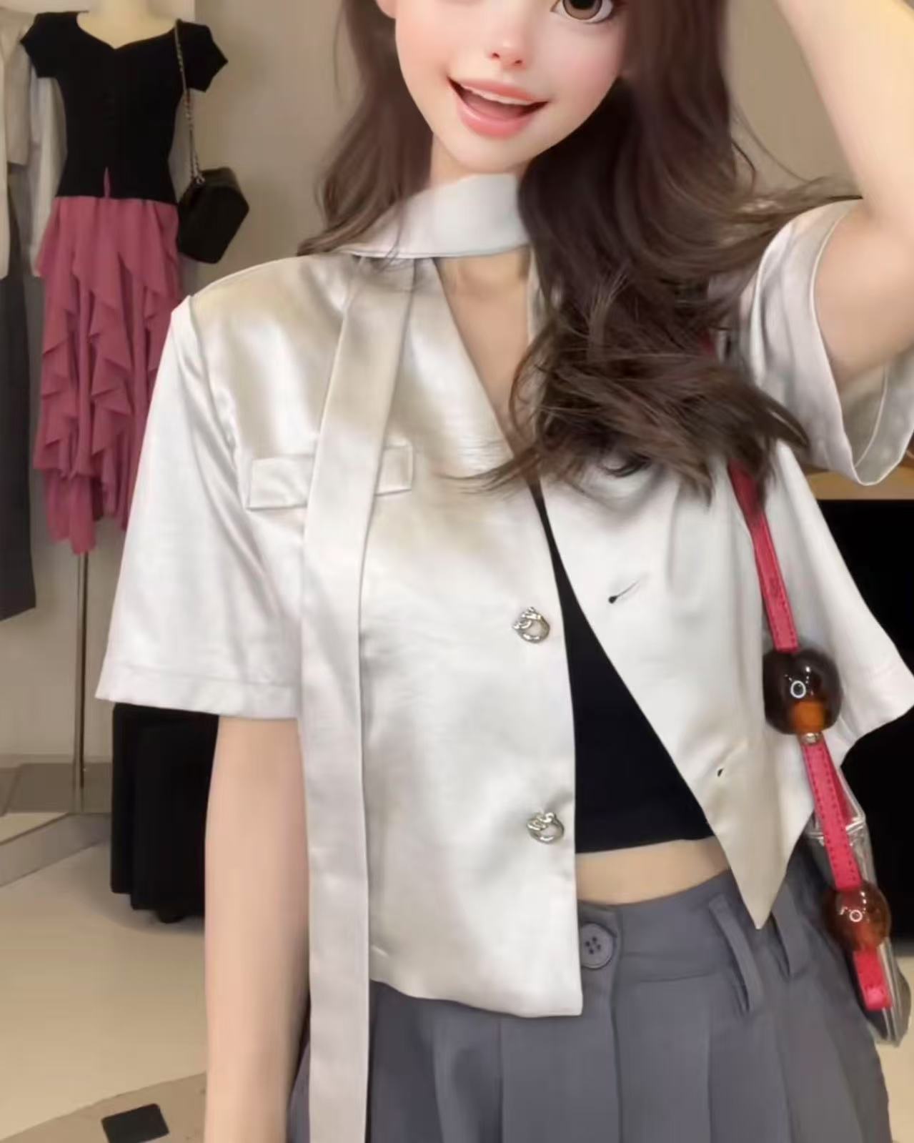 【杭州-意法】NN1938-时尚女装设计感外套高腰短款小个子显瘦