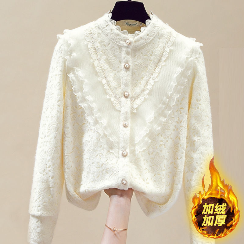 2025秋冬新款衬衫女时尚修身减龄上衣花边打底衫洋气百搭显瘦小衫