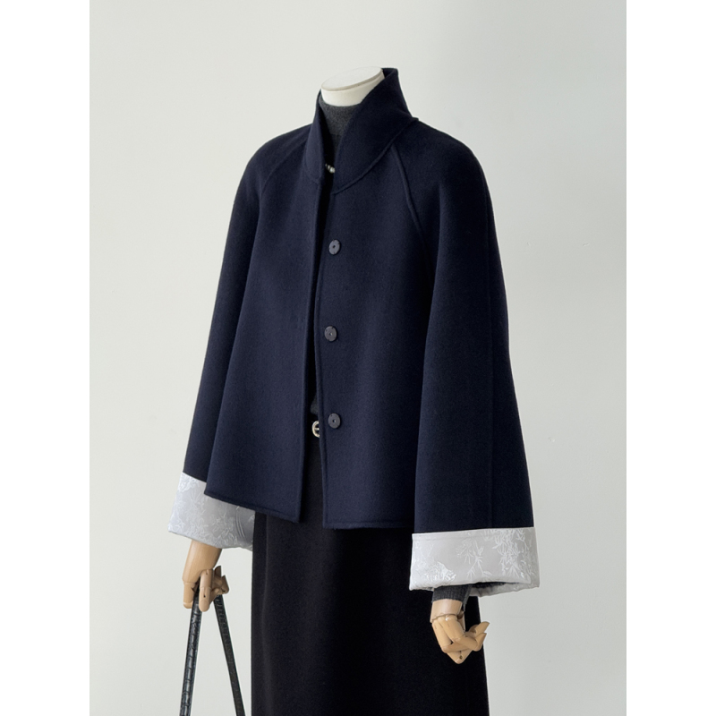 老上海复古感东方美学新中式手缝羊毛大衣女极简高级感羊毛短外套