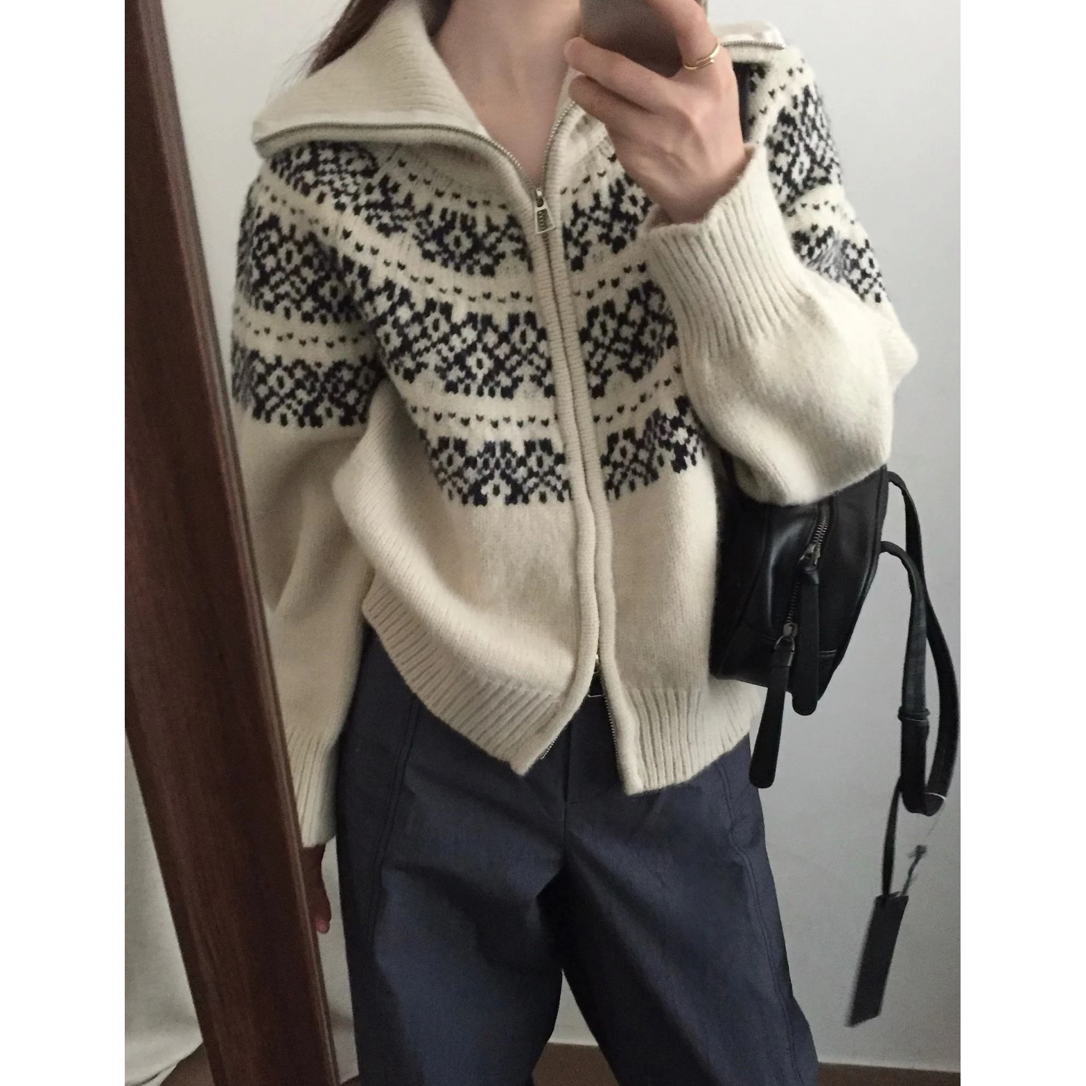 时尚慵懒风针织开衫女2025冬季新款韩版小个子复古宽松毛衣外套潮