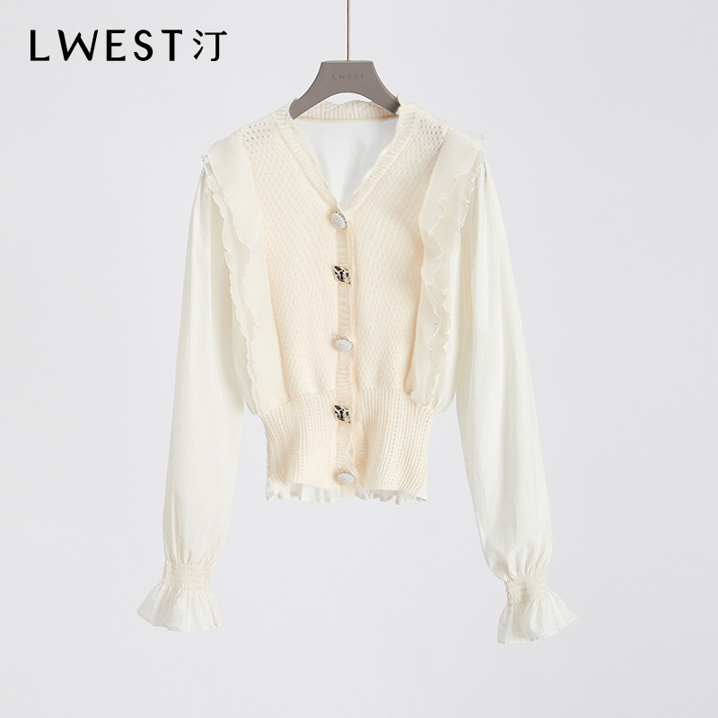 【主播专属】朗文斯汀精致花边拼接针织开衫LDMZ31112193