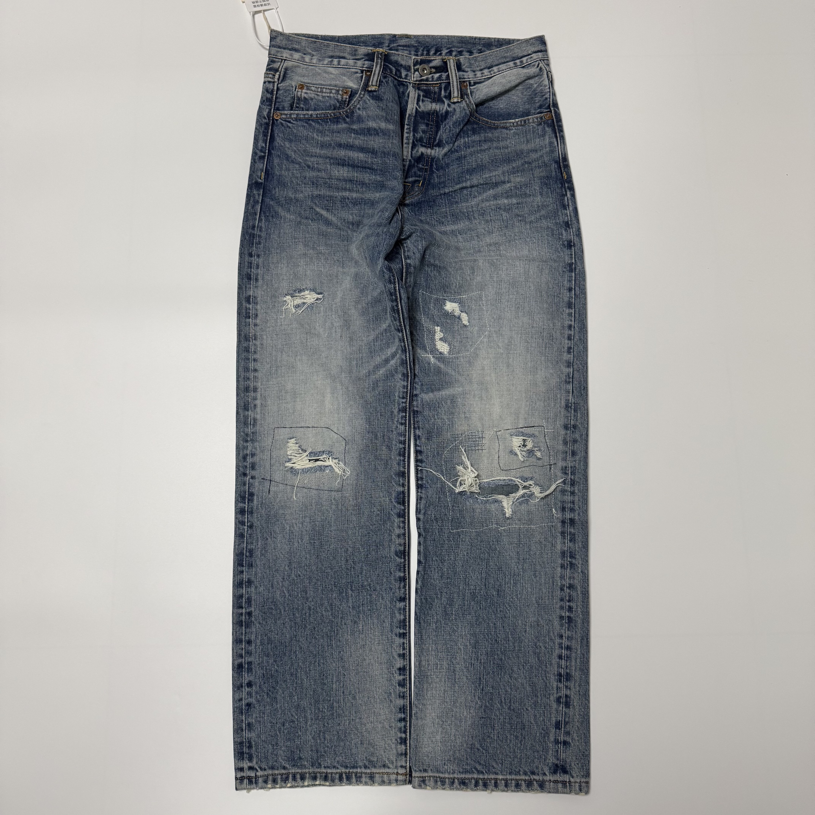 R冰蓝水洗复古石墨雷霆重磅水洗直筒牛仔裤