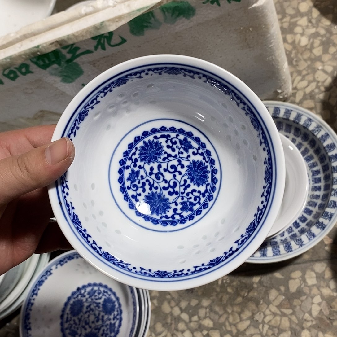 瓷摆件5寸高温玲珑瓷碗2支