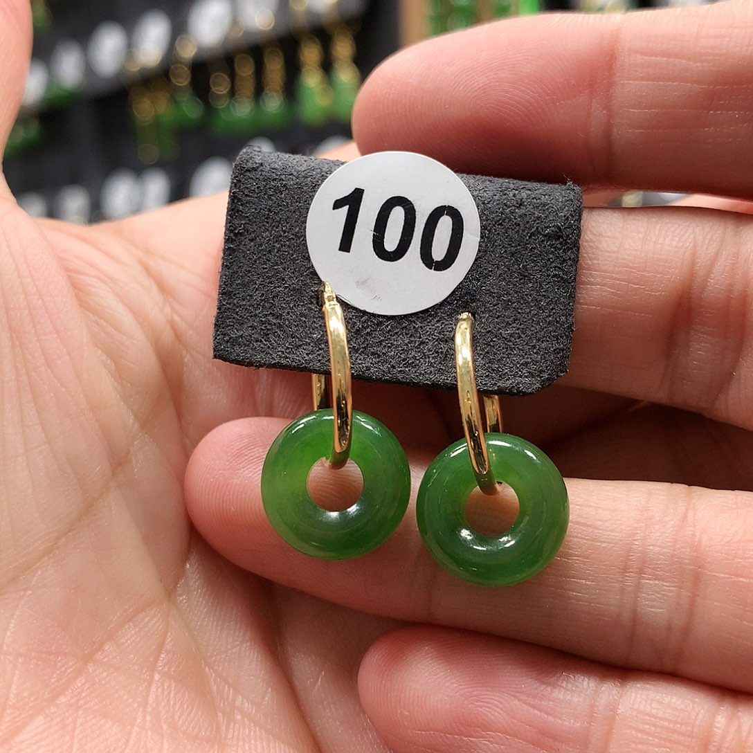 和田玉耳饰18K金镶嵌