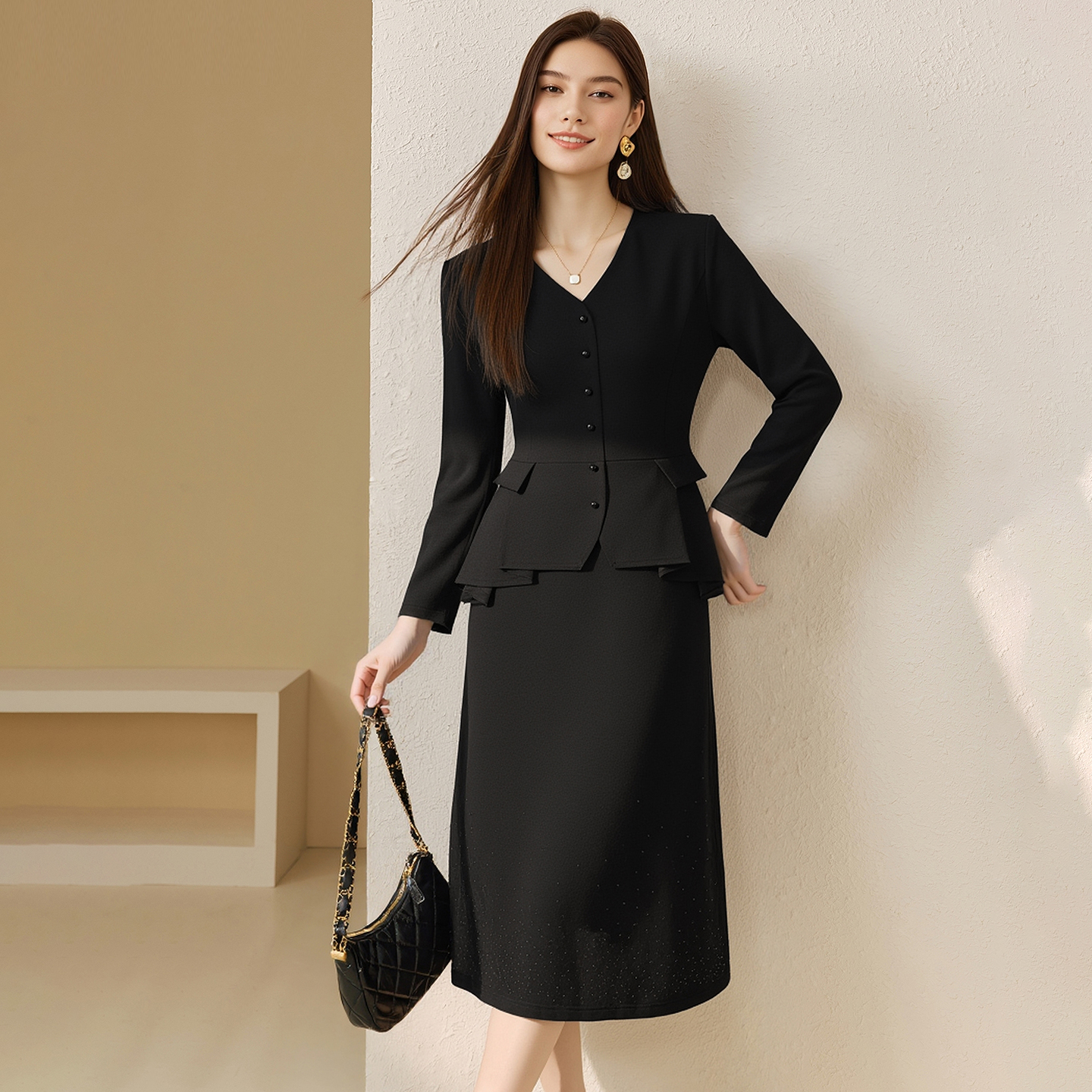 23375爱朴品牌大码女装秋装新品高端优雅风显瘦连衣裙女