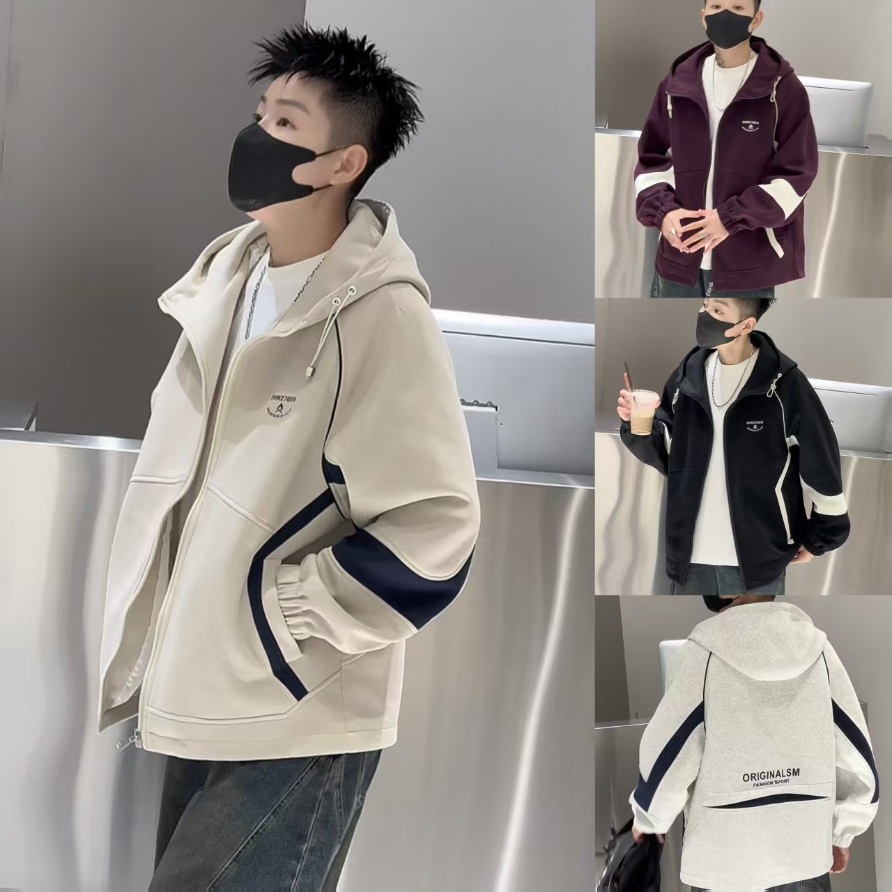 青少年冬季男生连帽休闲外套男士秋冬潮流百搭学生韩宽松夹克986