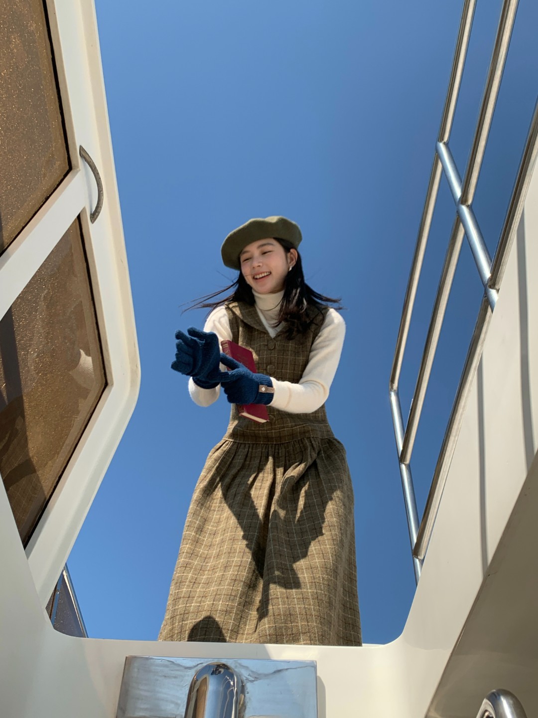 秋屿moment 自制 百搭格子海军领无袖连衣裙