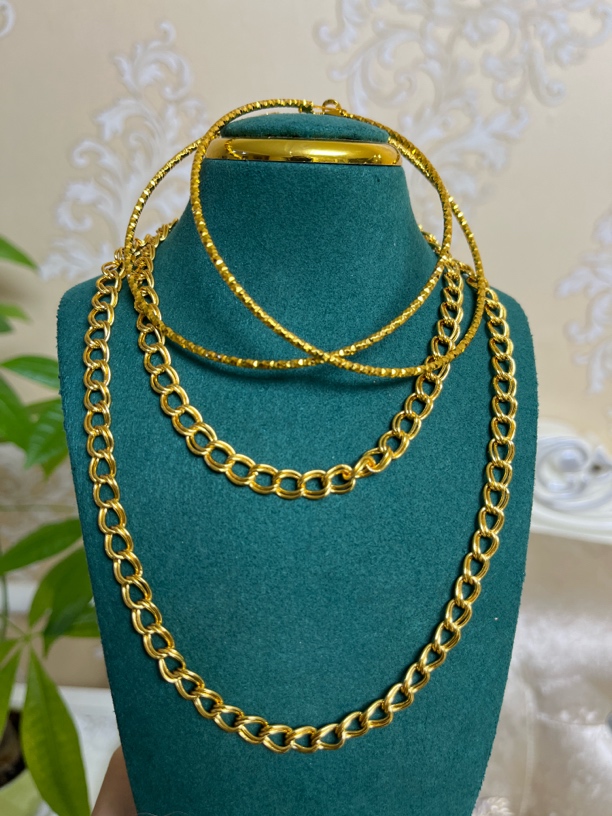 铜合金耳饰 铜合金 老板链大圈耳环两件套