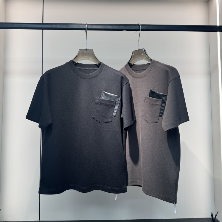 【陆先生同款】男士新款圆领套头针织羊毛拼皮短袖A5445