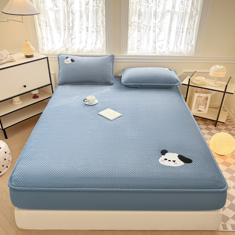 新款华夫格毛巾绣夹棉床笠加厚保暖防滑