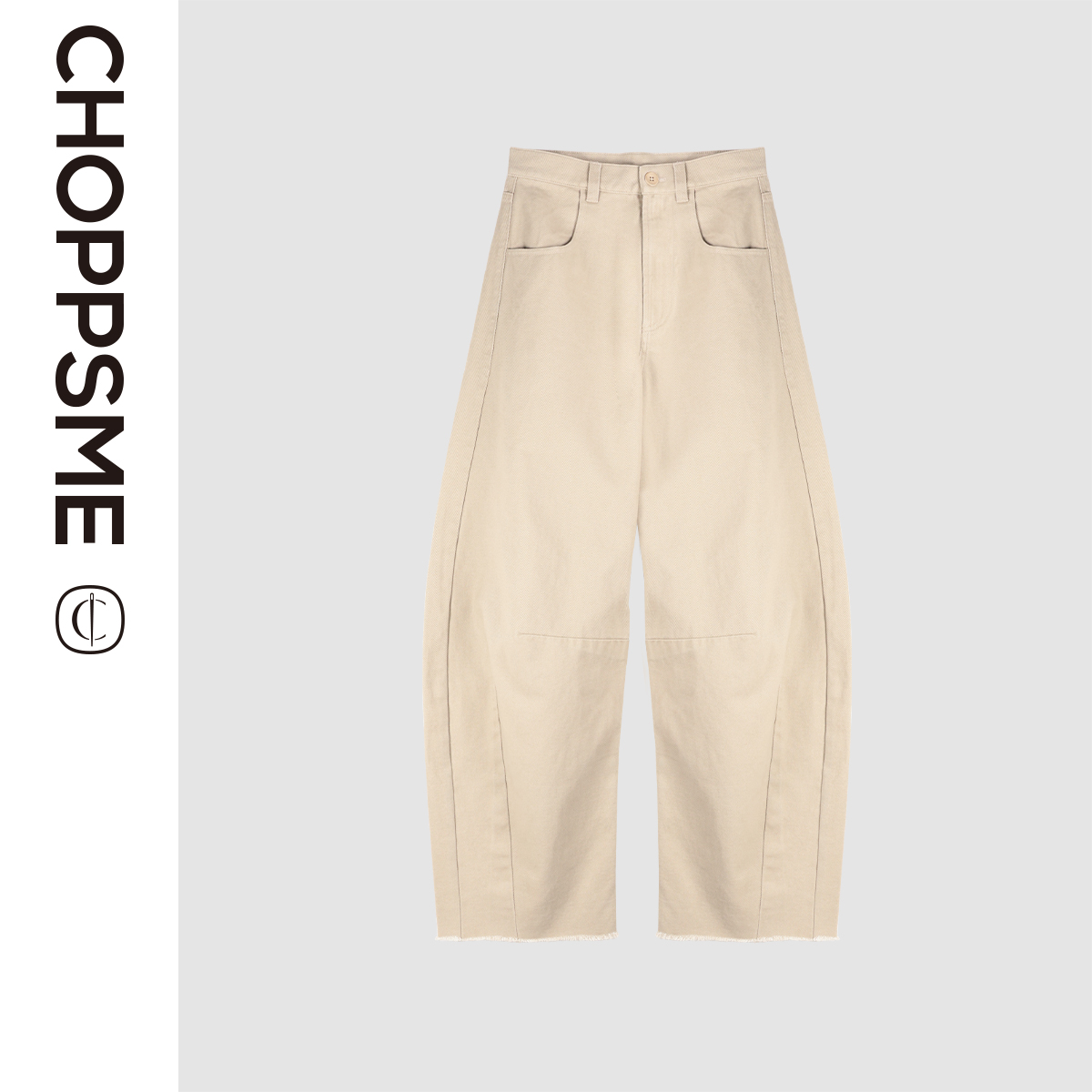 巧珀思｜23110秋冬弧形立裁镰刀毛须边裤脚高腰长裤阔腿直筒宽松