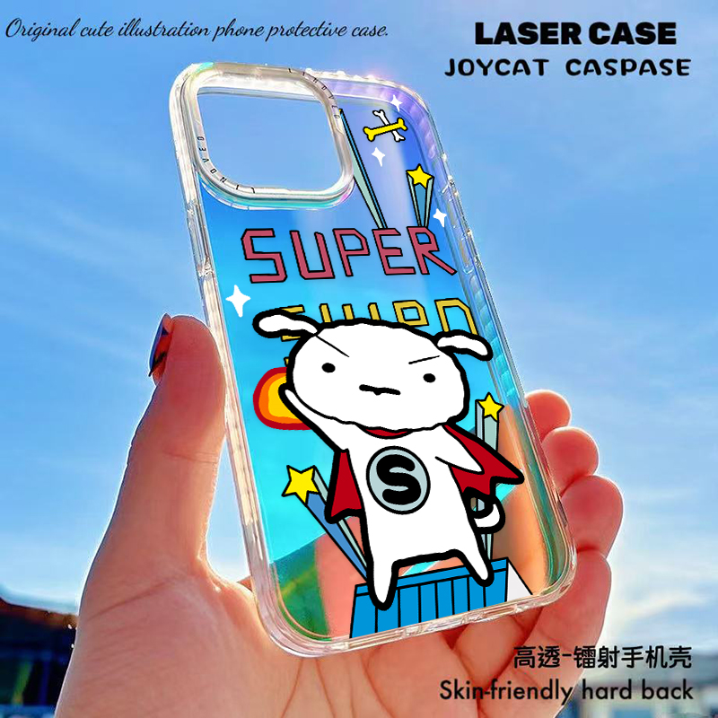 卡通透明镭射手机壳适用苹果华为vivo一加女硬壳散热磨砂防摔可爱