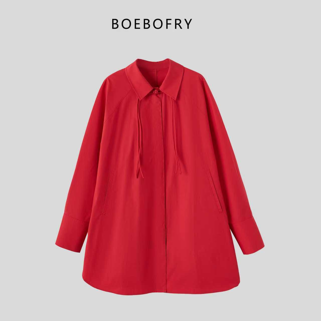 BOEBOFRY/柏贝菲莉2025新款秋冬百搭女士翻领风衣外套BC3C0343