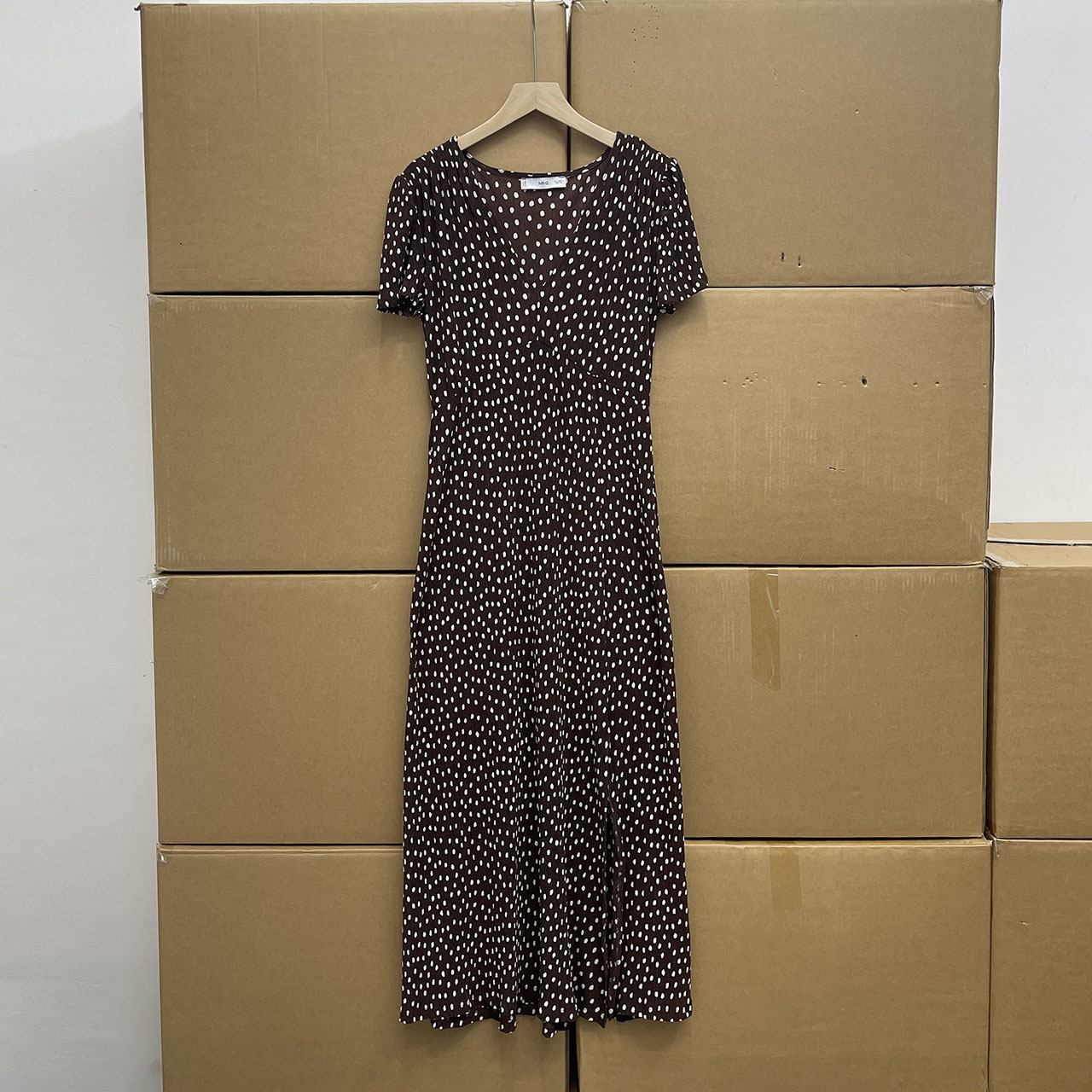 西班牙单！！柜子三张！夏新款优雅复古气质长裙小V领波点印花连衣裙