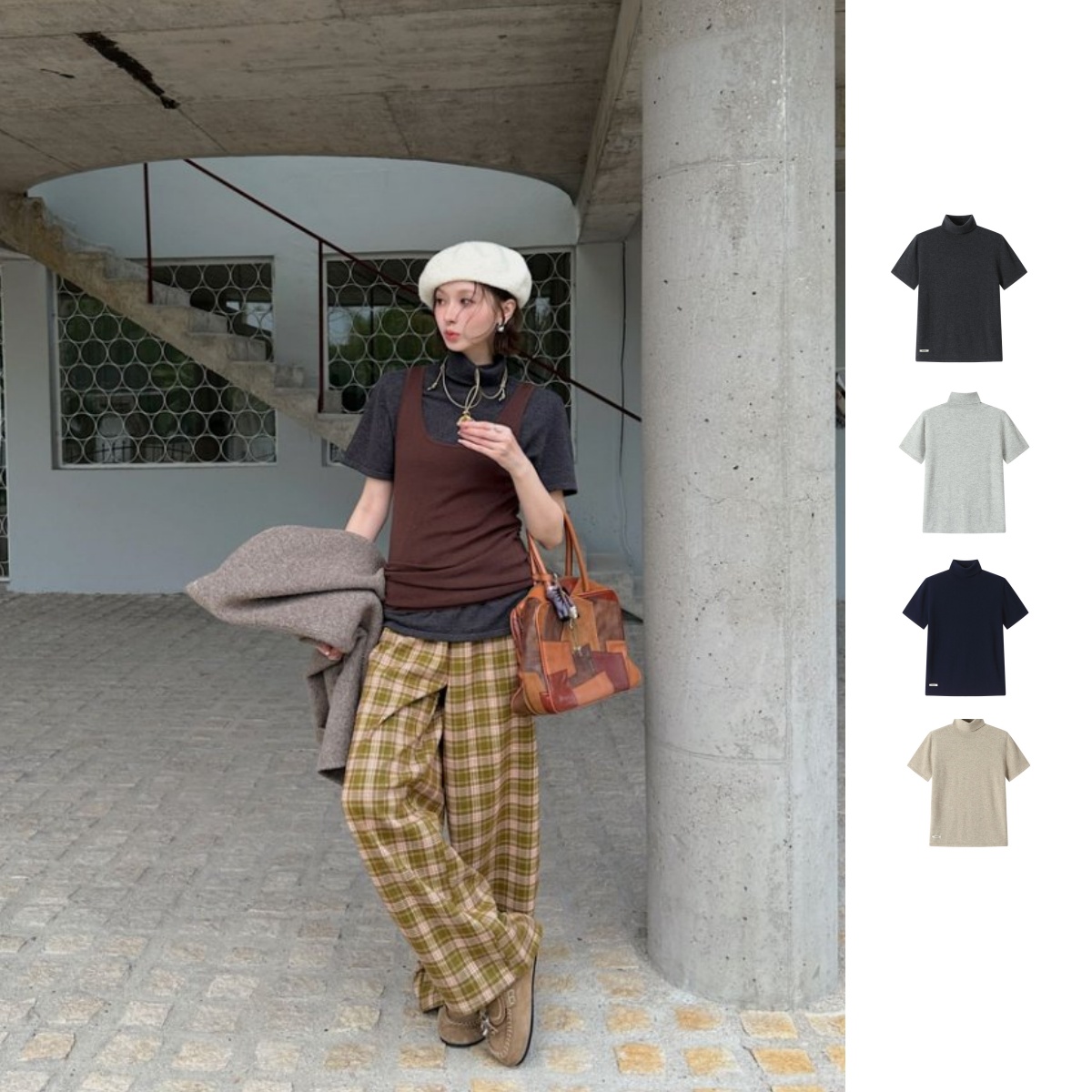 REREK  设计师品牌  25秋冬新品高领修身羊毛针织短袖上衣